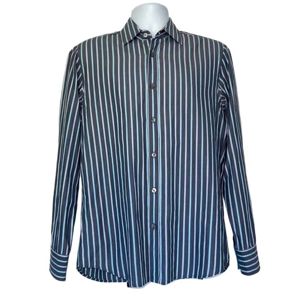 Hugo Boss Men’s Casual Button-Up Shirt – Size Medium – Striped Long Sleeve